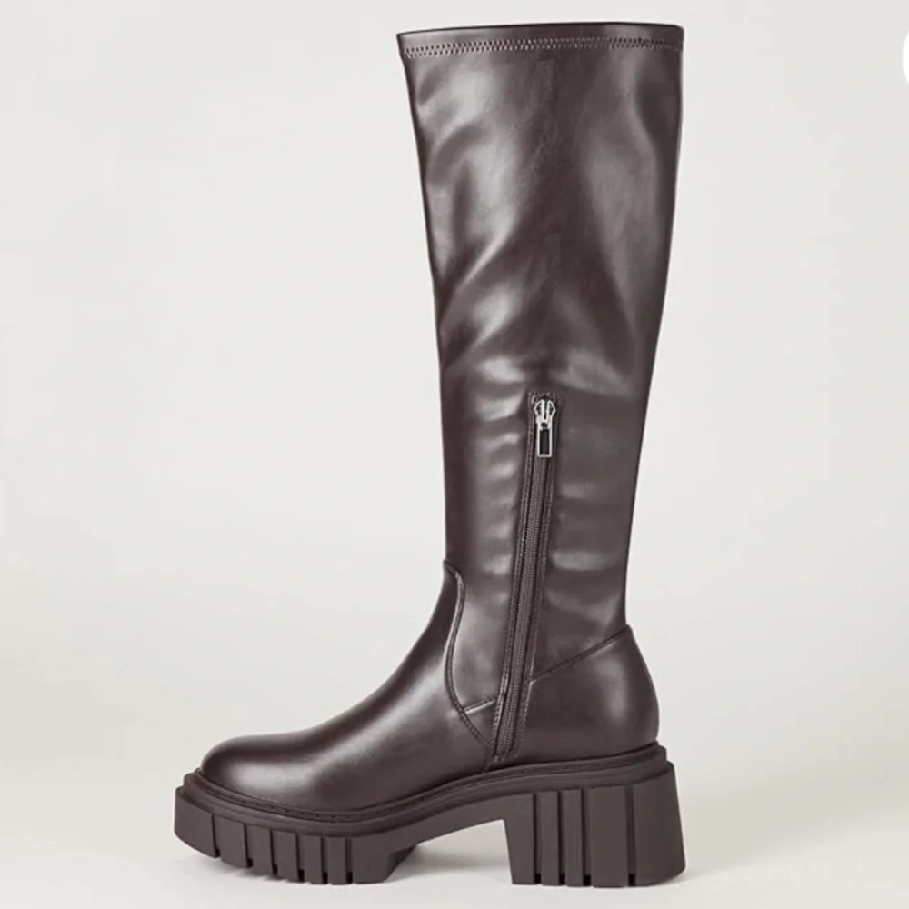 THE DROP KENNEDY Y2K Lug Sole Platform Boots Brown Knee High 14” Calf Y2K NWT